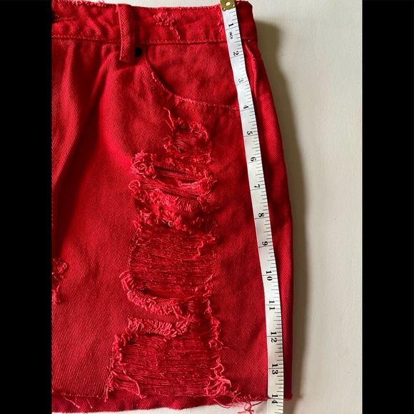 🆕Fashion Nova Caffeine - Distressed scarlet red denim mini skirt - Picture 12 of 12